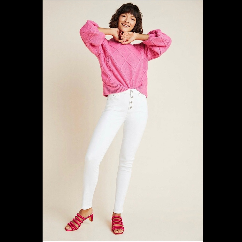 Citizens of Humanity button fly ankle skinny white denim
